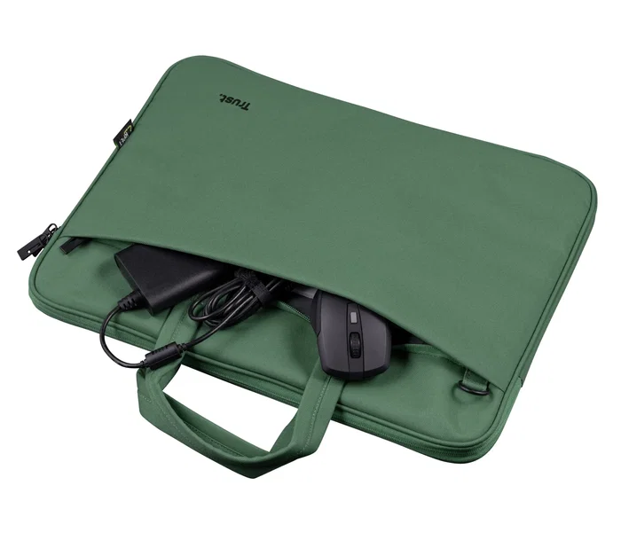 Trust Bologna Eco Maletín Ecológico para Portátil 16 Pulgadas (40.6 cm), Hecho con PET Reciclado, Verde, 2 Compartimentos, Acolchado, Resistente a Golpes, 430 g