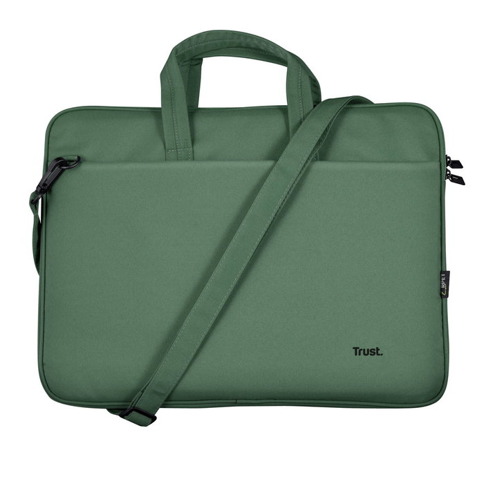 Trust Bologna Eco Maletín Ecológico para Portátil 16 Pulgadas (40.6 cm), Hecho con PET Reciclado, Verde, 2 Compartimentos, Acolchado, Resistente a Golpes, 430 g