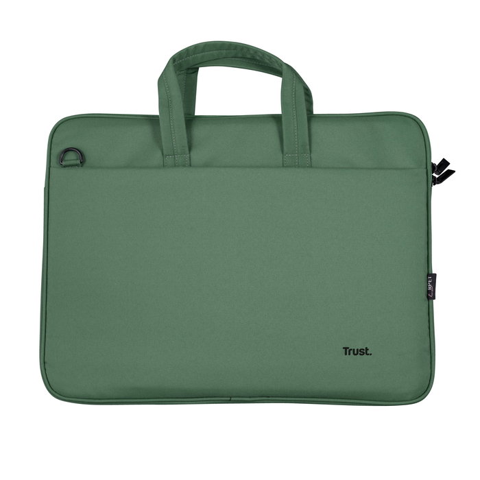 Trust Bologna Eco Maletín Ecológico para Portátil 16 Pulgadas (40.6 cm), Hecho con PET Reciclado, Verde, 2 Compartimentos, Acolchado, Resistente a Golpes, 430 g