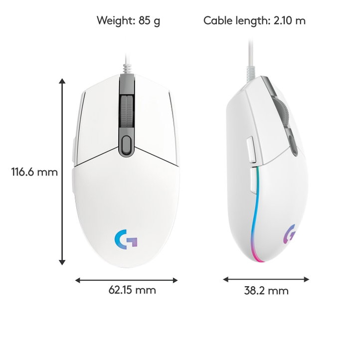 Logitech G203 LIGHTSYNC Ratón Gaming Blanco 8.000 DPI