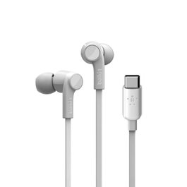 Belkin Auriculares Intrauditivos G3H0002BTWHT Rockstar con USB-C, Micrófono, Aislamiento de Ruido, Almohadillas de Silicona, Cable Plano 1.12 m - Color Blanco