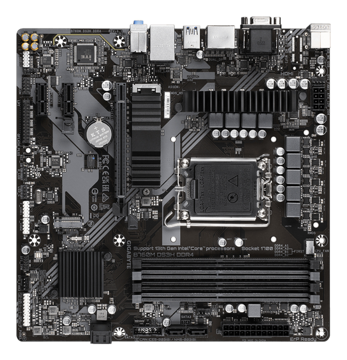GIGABYTE B760M DS3H DDR4 Placa base - Soporta Intel Core 14ª Gen, VRM Digital, DDR4 5333MHz (OC), 2x PCIe 4.0 M.2, LAN 2.5GbE, USB 3.2 Gen2