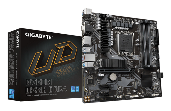 GIGABYTE B760M DS3H DDR4 Placa base - Soporta Intel Core 14ª Gen, VRM Digital, DDR4 5333MHz (OC), 2x PCIe 4.0 M.2, LAN 2.5GbE, USB 3.2 Gen2