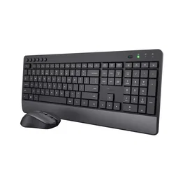 Trust Trezo Pack Teclado y Ratón Inalámbrico RF, Silencioso, Negro, Español QWERTY 100%, Universal, Con Pilas Duracell Incluidas, 436 x 182 x 44 mm, 752 g
