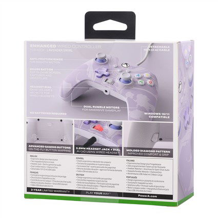Power A Mando con Cable Mejorado XBGP0001-01 para Xbox Series X/S Remolino Lavanda, Diseño Ergonómico, Botones Asignables, Funciona con Xbox One y Windows 10/11