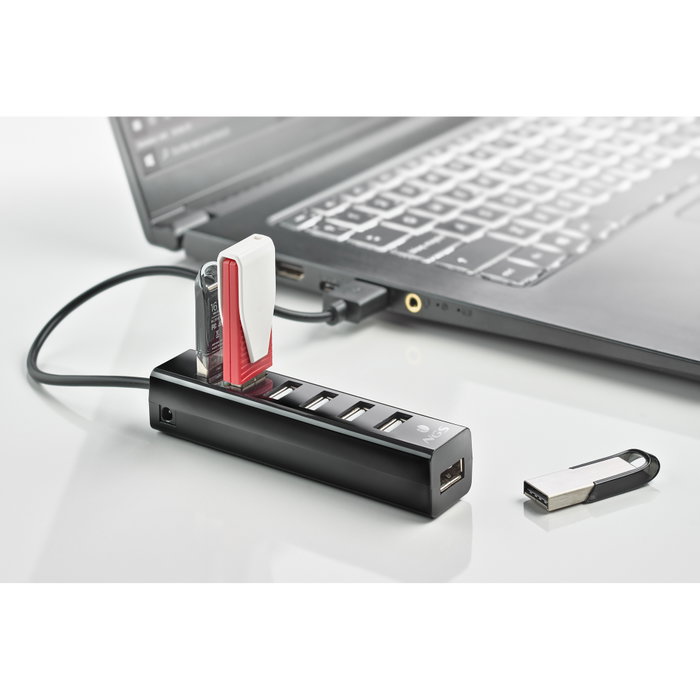 NGS IHUB7 TINY Hub USB 2.0 de 7 puertos con adaptador de corriente, Negro