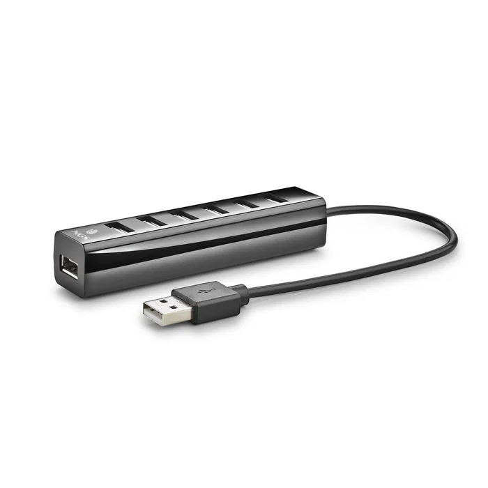 NGS IHUB7 TINY Hub USB 2.0 de 7 Puertos con Alimentación Externa para PC, Laptop, Macbook, 480 Mbps, Plug & Play, Color Negro