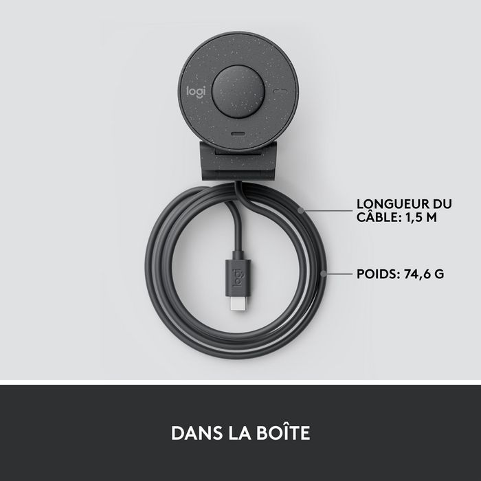 Logitech Webcam Full HD Brio 300, Cámara Web USB con Micrófono Integrado y Visión Nocturna para Videollamadas