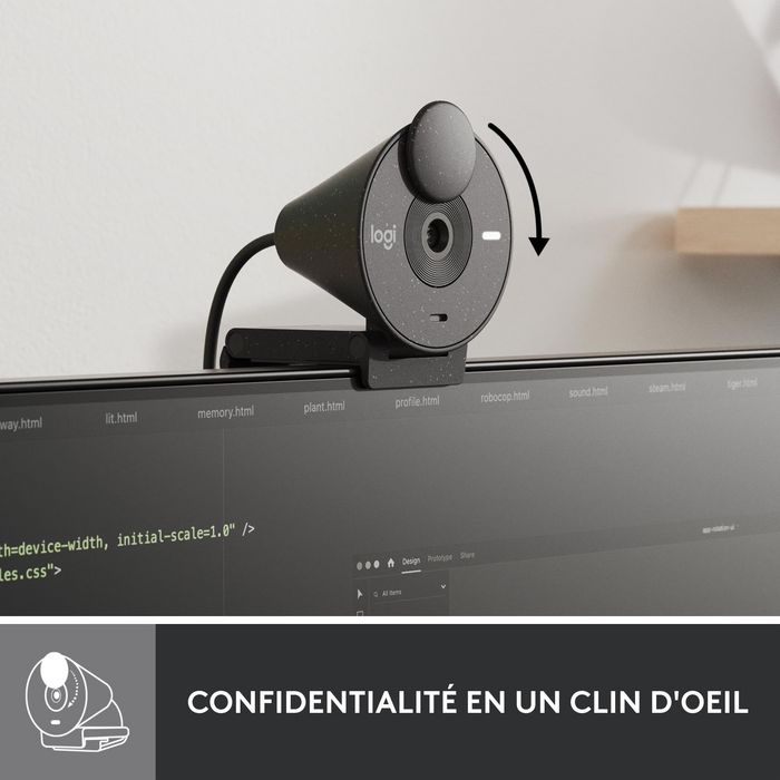 Logitech Webcam Full HD Brio 300, Cámara Web USB con Micrófono Integrado y Visión Nocturna para Videollamadas