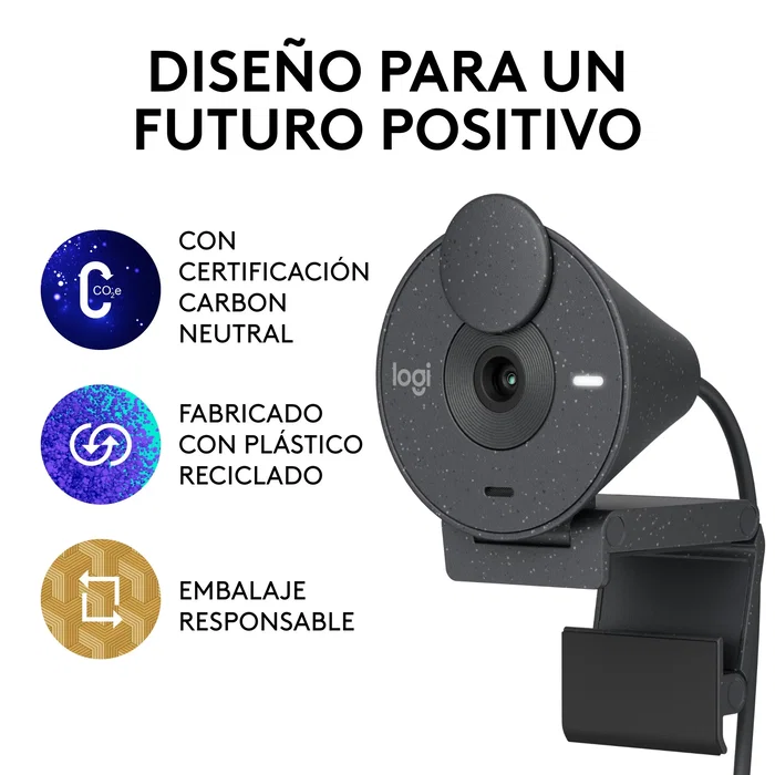 Logitech Brio 300 Webcam Full HD 1080p - 960-001436 - Cámara Web USB-C con Micrófono, Tapa de Privacidad, Certificada para Zoom/Teams/Meet, Color Grafito