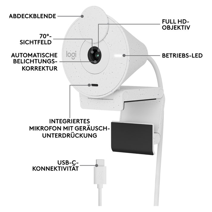 Logitech Brio 300 Webcam Full HD USB-C Blanco Crudo