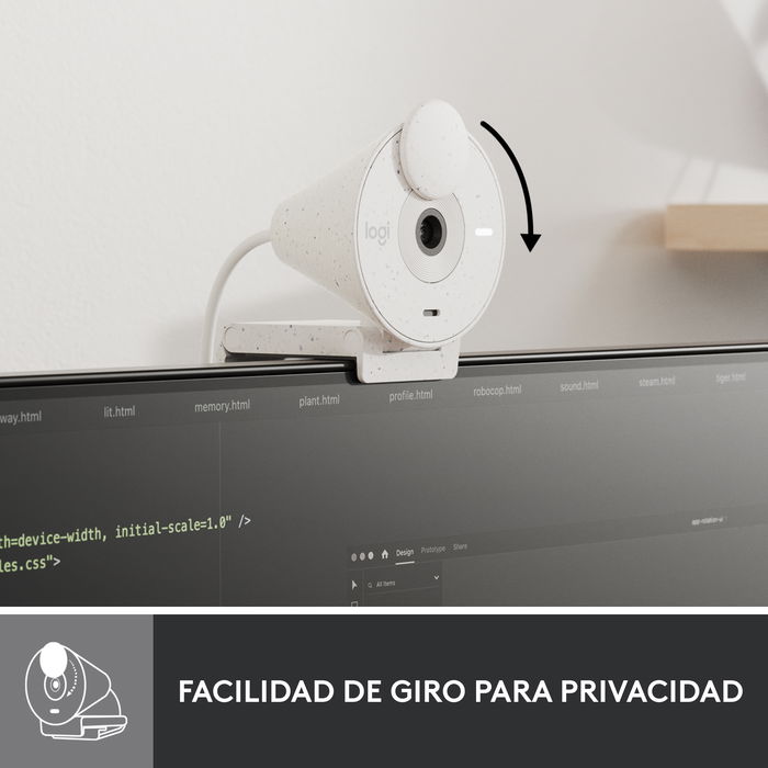 Logitech Brio 300 Webcam - Blanco Crudo - Cámara 1080p/30 fps, 70° Campo Visual, Micrófono, USB-C Plug & Play, Tapa de Privacidad, Logi Tune