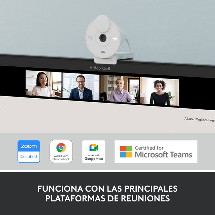 Logitech Brio 300 Webcam - Blanco Crudo - Cámara 1080p/30 fps, 70° Campo Visual, Micrófono, USB-C Plug & Play, Tapa de Privacidad, Logi Tune