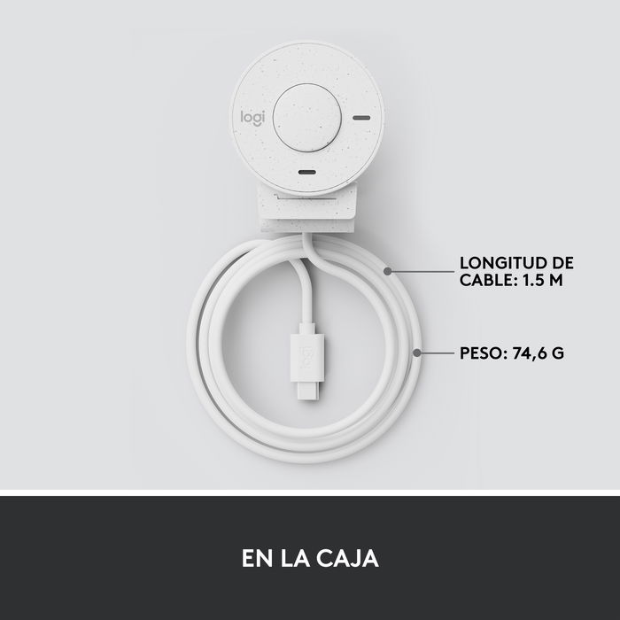 Logitech Brio 300 Webcam - Blanco Crudo - Cámara 1080p/30 fps, 70° Campo Visual, Micrófono, USB-C Plug & Play, Tapa de Privacidad, Logi Tune