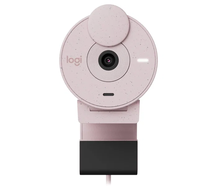 Logitech Brio 300 Webcam 960-001448 - Cámara Web 1080p Full HD, 2MP, 30fps, USB-C, con Obturador de Privacidad, Rosa - Certificada para Zoom, Teams, Google Meet