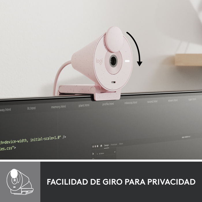 Logitech Brio 300 Webcam Full HD 1080p Rosado con USB-C y Tapa de Privacidad