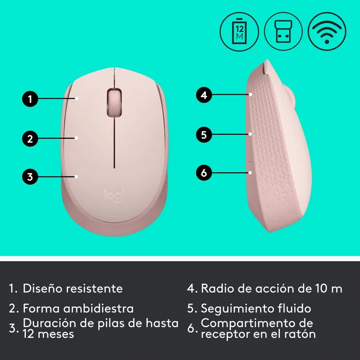 Logitech M171 Ratón Inalámbrico Rosa