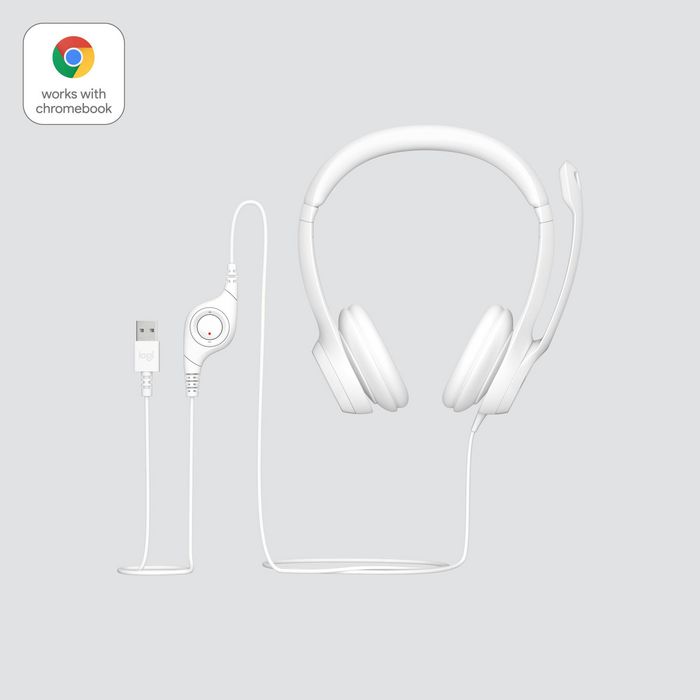 Logitech Auriculares H390 USB con microfono alámbrico para PC y Laptop, color blanco