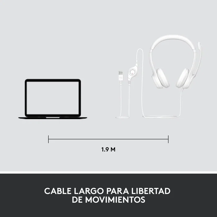 Logitech Auriculares H390 981-001286 USB con Micrófono con Cancelación de Ruido, Diadema Ajustable para Oficina, Llamadas, PC, Chromebook, Plug and Play, Cable 1.9m, Blanco