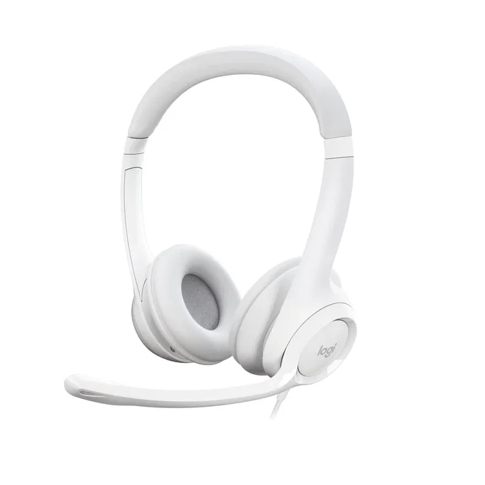 Logitech Auriculares H390 981-001286 USB con Micrófono con Cancelación de Ruido, Diadema Ajustable para Oficina, Llamadas, PC, Chromebook, Plug and Play, Cable 1.9m, Blanco