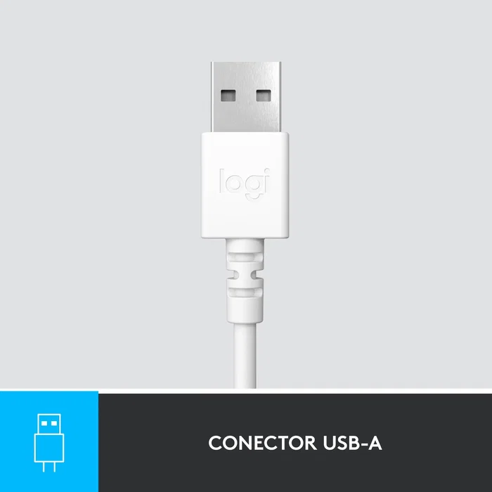 Logitech Auriculares H390 981-001286 USB con Micrófono con Cancelación de Ruido, Diadema Ajustable para Oficina, Llamadas, PC, Chromebook, Plug and Play, Cable 1.9m, Blanco