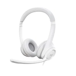 Logitech Auriculares H390 981-001286 USB con Micrófono con Cancelación de Ruido, Diadema Ajustable para Oficina, Llamadas, PC, Chromebook, Plug and Play, Cable 1.9m, Blanco