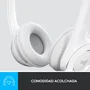 Logitech Auriculares H390 981-001286 USB con Micrófono con Cancelación de Ruido, Diadema Ajustable para Oficina, Llamadas, PC, Chromebook, Plug and Play, Cable 1.9m, Blanco