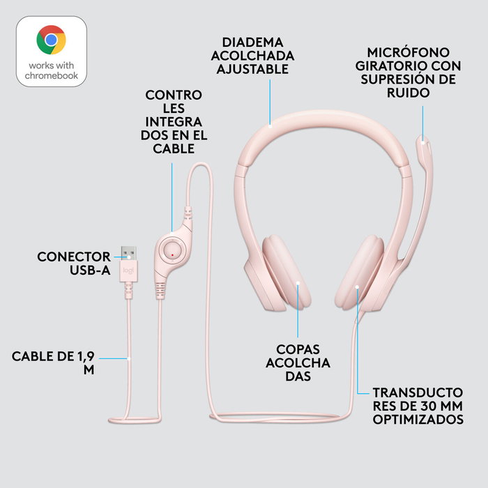 Logitech H390 Auriculares de Diadema USB-A Rosa