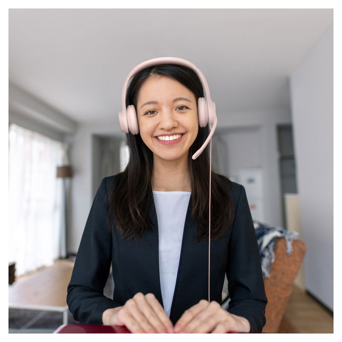 Logitech H390 Auriculares con Micrófono con Cancelación de Ruido, USB-A, Supraaurales, Diadema, Color Rosa