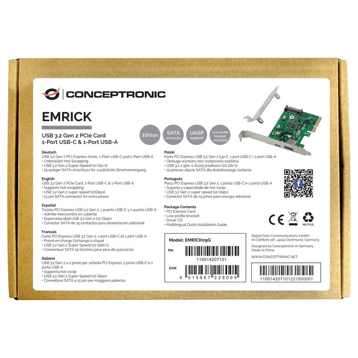 Conceptronic Tarjeta PCIe EMRICK09G con 2 puertos USB 3.2 Gen 2
