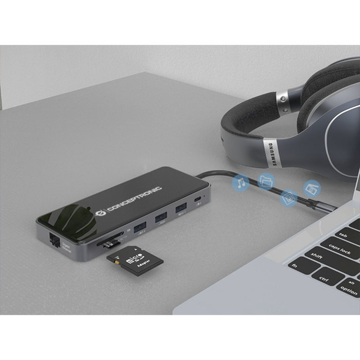 Conceptronic DONN15G Hub USB-C 12-en-1 con HDMI, VGA y Ethernet