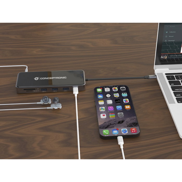 Conceptronic DONN15G Hub USB-C 12-en-1 con HDMI, VGA y Ethernet