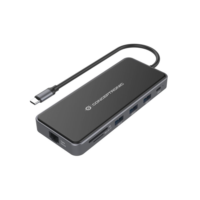 Conceptronic DONN15G Hub USB-C 12-en-1 con HDMI, VGA y Ethernet