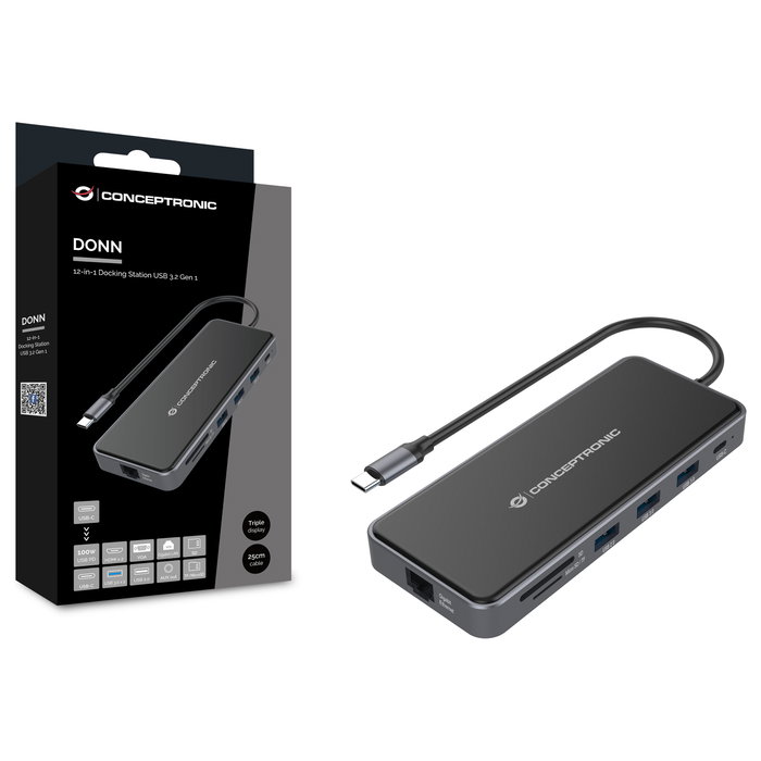 Conceptronic DONN15G Hub USB-C 12-en-1 con HDMI, VGA, Ethernet y PD Conceptronic DONN15G Hub USB-C 12-en-1 con HDMI, VGA, Ethernet y PD