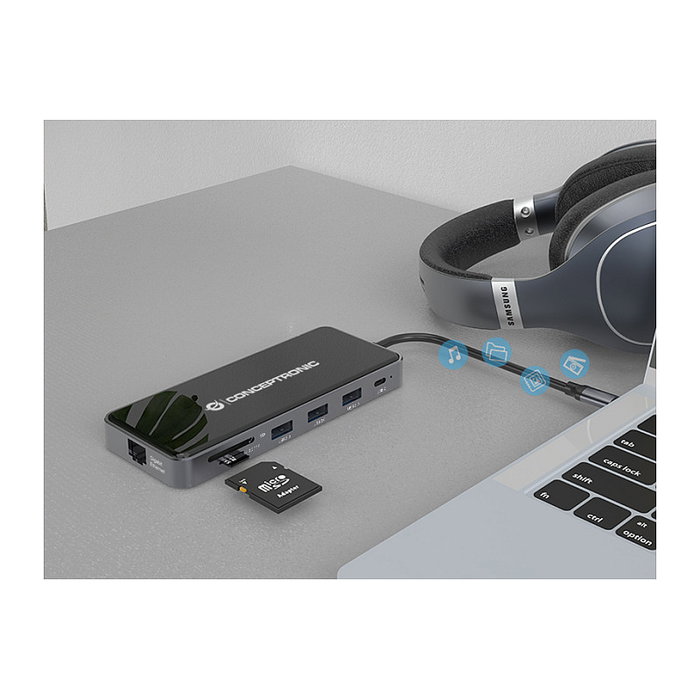 Conceptronic DONN15G Hub USB-C 12-en-1 con HDMI, VGA, Ethernet y PD Conceptronic DONN15G Hub USB-C 12-en-1 con HDMI, VGA, Ethernet y PD