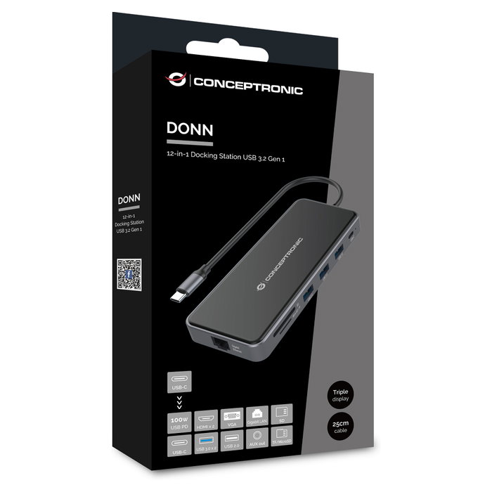 Conceptronic DONN15G Hub USB-C 12-en-1 con HDMI, VGA, Ethernet y PD Conceptronic DONN15G Hub USB-C 12-en-1 con HDMI, VGA, Ethernet y PD