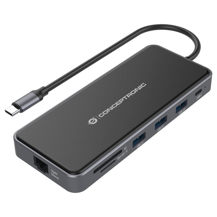 Conceptronic DONN15G Hub USB-C 12-en-1 con HDMI, VGA, Ethernet y PD Conceptronic DONN15G Hub USB-C 12-en-1 con HDMI, VGA, Ethernet y PD