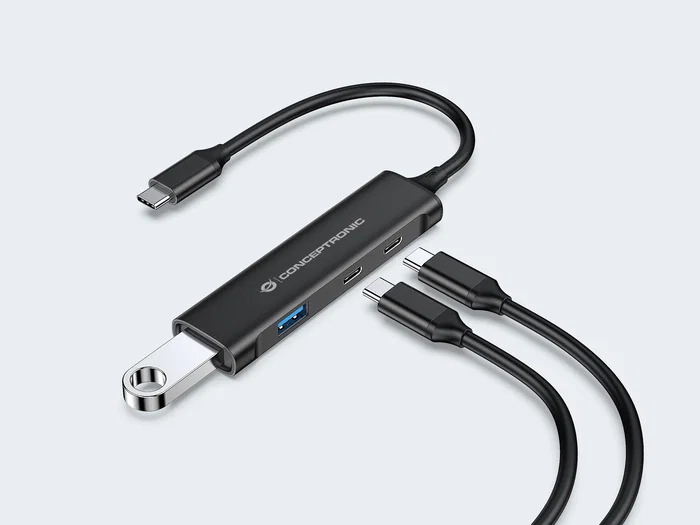 Conceptronic HUBBIES12B Hub USB-C de 4 puertos (2x USB-C y 2x USB-A) Negro