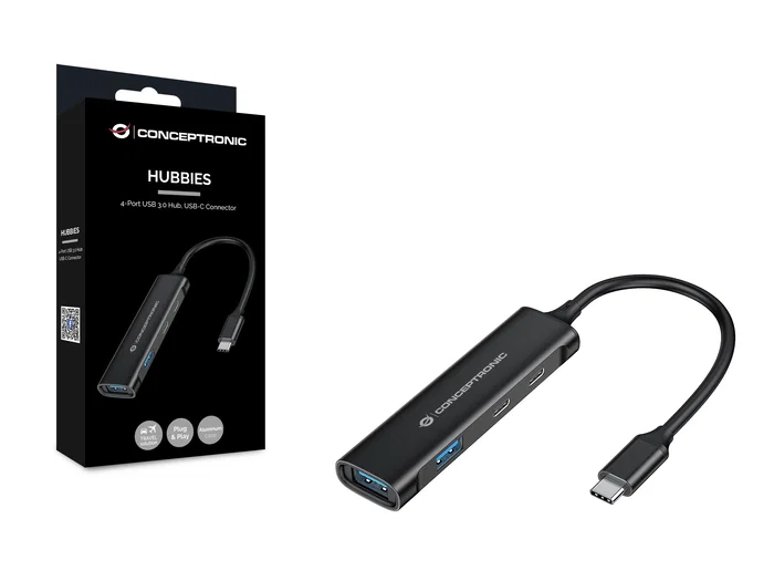 Conceptronic HUBBIES12B Hub USB-C de 4 puertos (2x USB-C y 2x USB-A) Negro