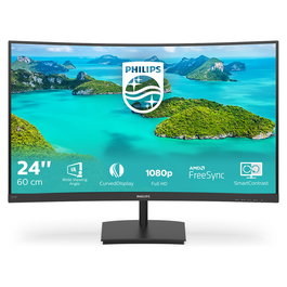 Philips 241E1SCA/00 Monitor LED Curvo VA de 23.6 Pulgadas Full HD (1920x1080) 75Hz, 4ms, AMD FreeSync, Altavoces, HDMI, Antirreflectante, Sin Parpadeo, Modo Low Blue, Negro