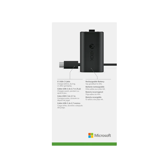 Microsoft Xbox One Play & Charge Kit - Kit de Carga Modular con Cable USB-C y Batería Recargable para Mando Inalámbrico, Color Negro