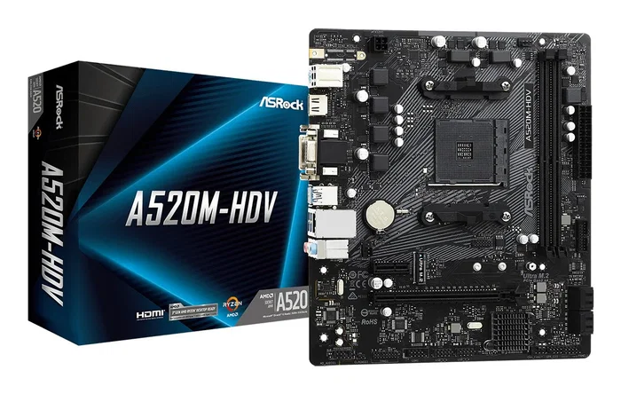 ASRock Placa Base A520M-HDV Socket AM4 micro ATX, AMD A520, Compatible con Ryzen 3000, 2x DDR4, HDMI, PCIe 3.0, USB 3.2, SATA3