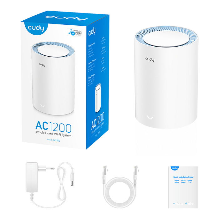 Cudy M1200 - Sistema Wi-Fi Mesh AC1200 Doble Banda (2.4 GHz / 5 GHz), Wi-Fi 5 (802.11ac), 1-Pack Blanco
