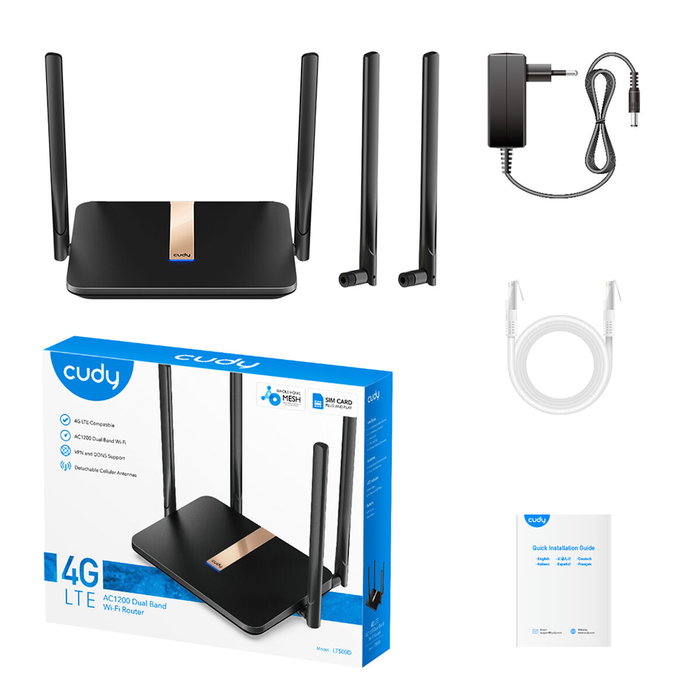 Cudy LT500D Router Inalámbrico 4G LTE Doble Banda Negro