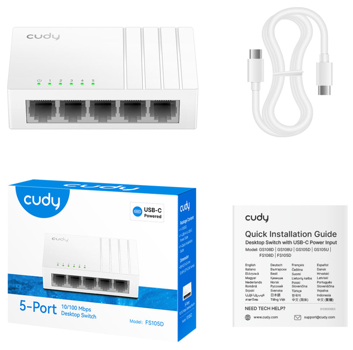 Cudy FS105D Switch de escritorio de 5 puertos Fast Ethernet 10/100 Mbps Blanco