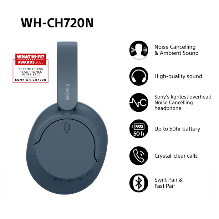 Sony WH-CH720N Auriculares Inalámbricos con Cancelación de Ruido - Azul