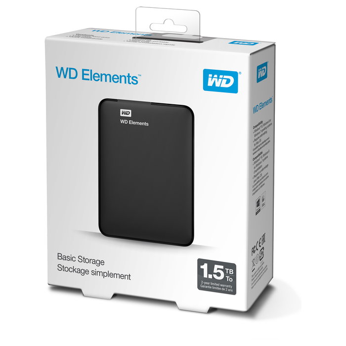 Western Digital WD Elements 1,5TB HDD USB3.0 Portable 2,5" Disco Duro Externo Negro