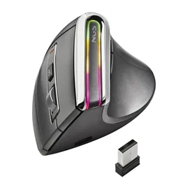 NGS EVO KARMA Ratón Ergonómico Vertical Inalámbrico Recargable, 3200 DPI, Multimodo (Bluetooth 5.0/3.0 + RF 2.4 GHz), 5 Botones Silenciosos, LED, para Diestros, Oficina - Negro