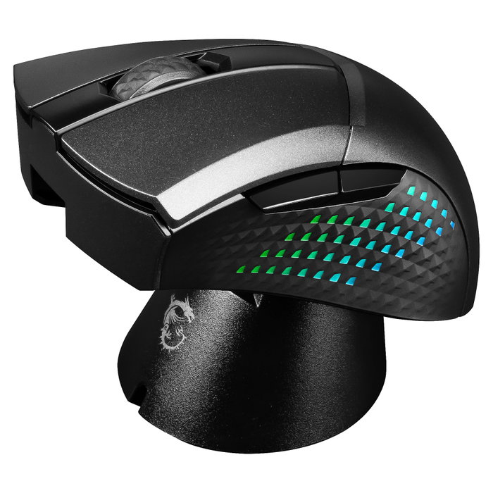 MSI Clutch GM51 Gaming Mouse Inalámbrico Liviano para Derechos, Negro, Óptico 26000 DPI, 1 ms, Bluetooth/RF/USB-C con Receptor y Base de Carga, 85 g