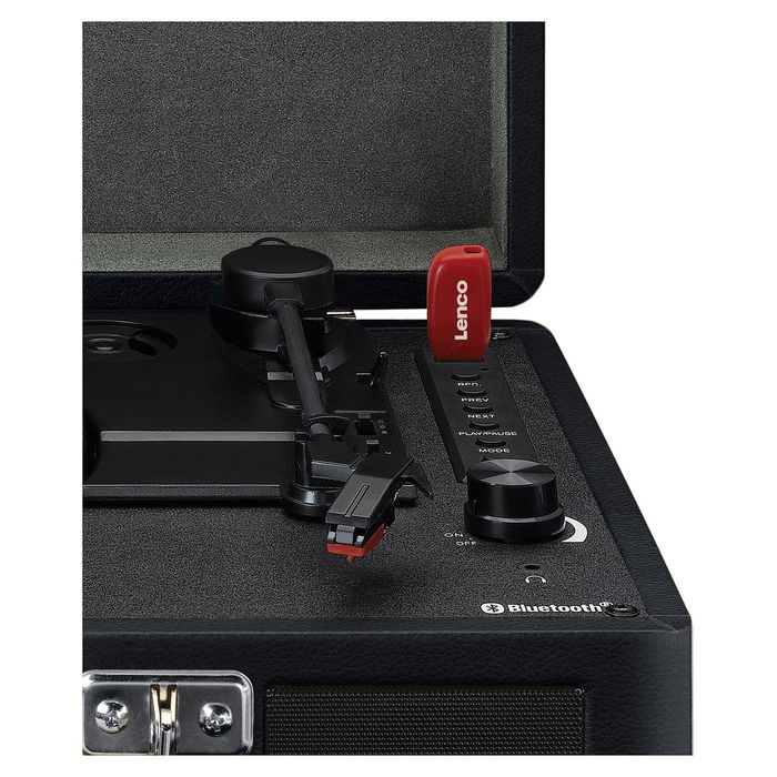 Lenco TT-115 Tocadiscos de Tracción por Correa Manual Negro con Bluetooth, Puerto USB y Salida RCA. Incluye Adaptador de 45 rpm.